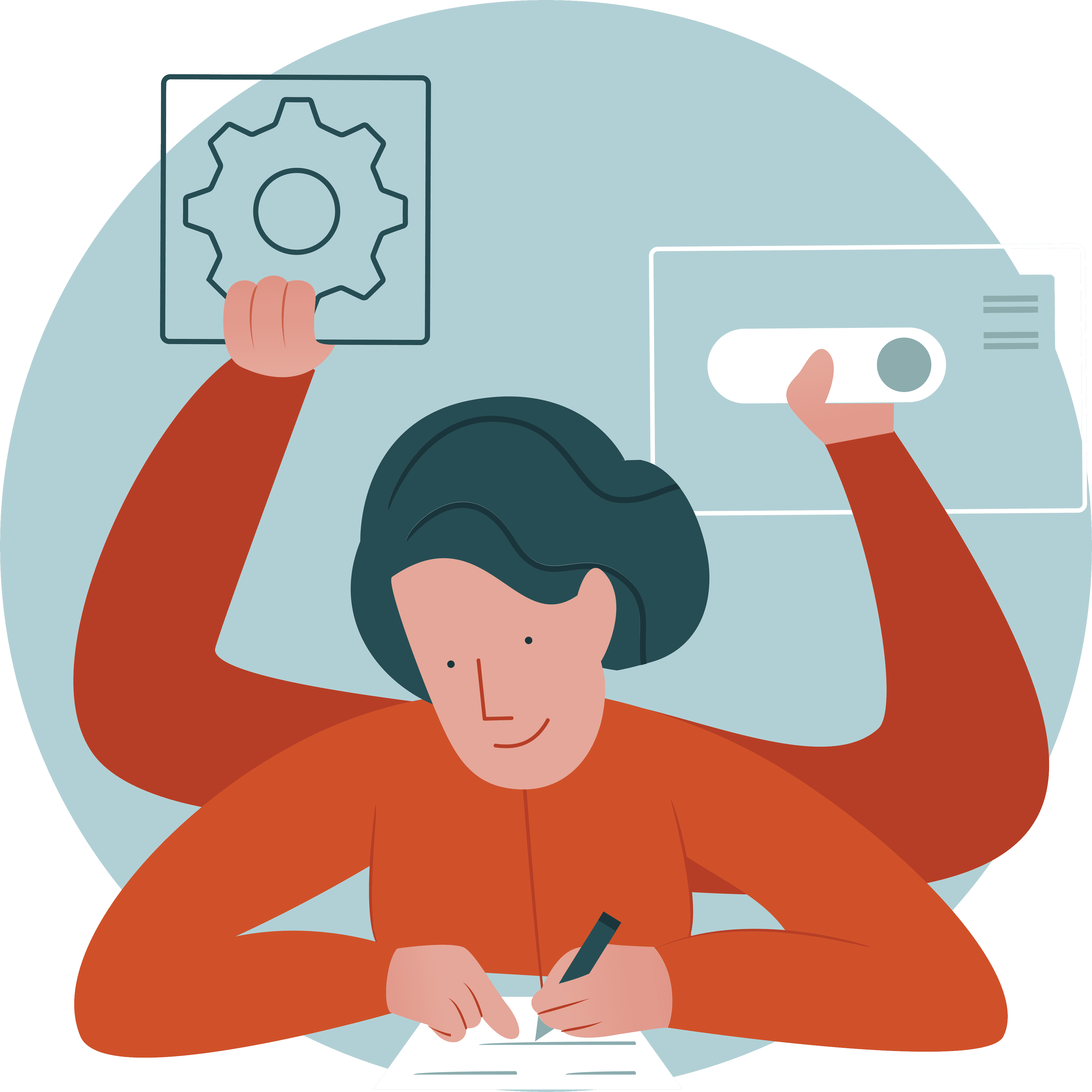 Illustration of the culture type 'The Multitasker': A person who has 4 arms and does several tasks at the same time